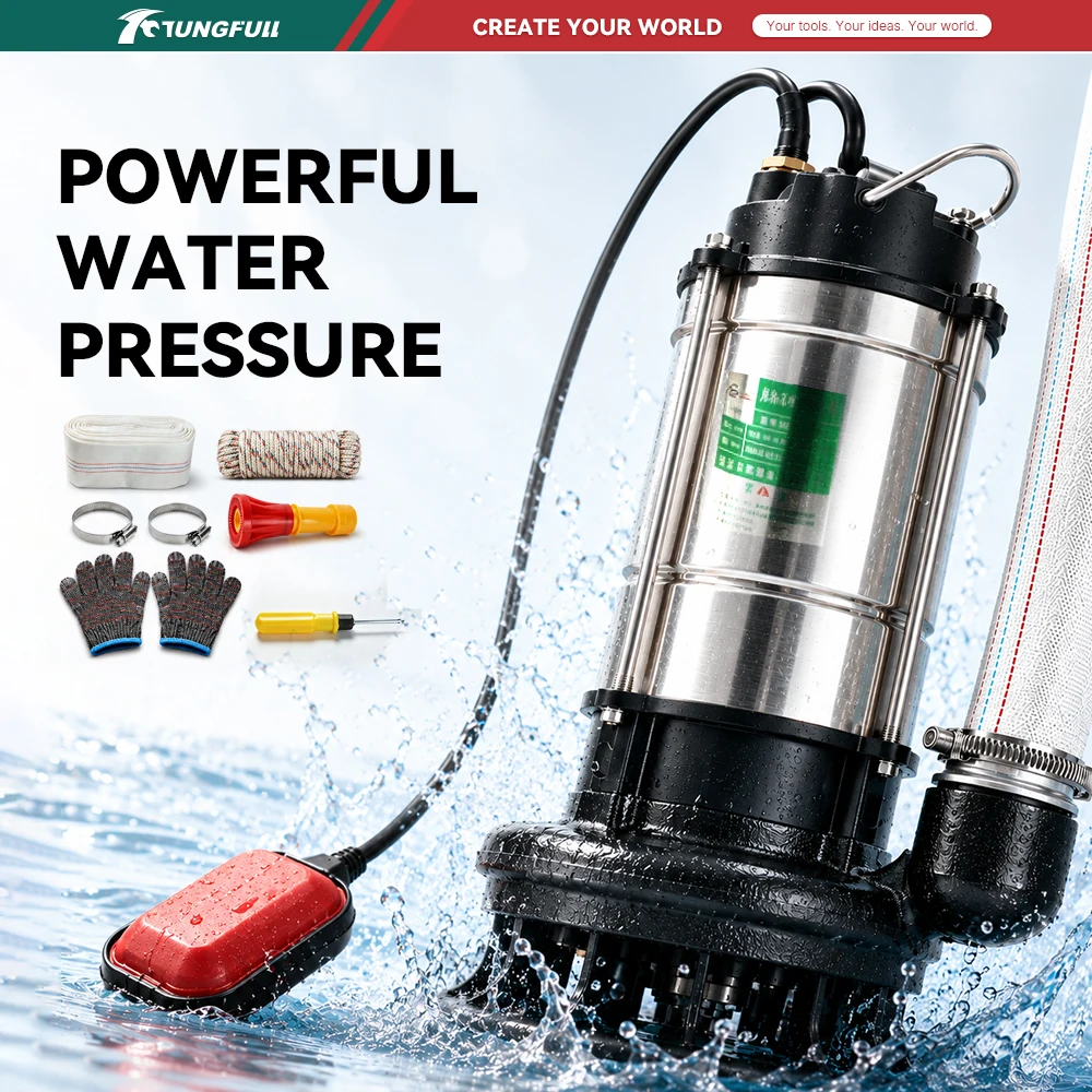 220V Stainless Steel Submersible Sewage Pump with Automatic Float Switch High Head Drainage Water Pump for Septic Tank Wastewate
