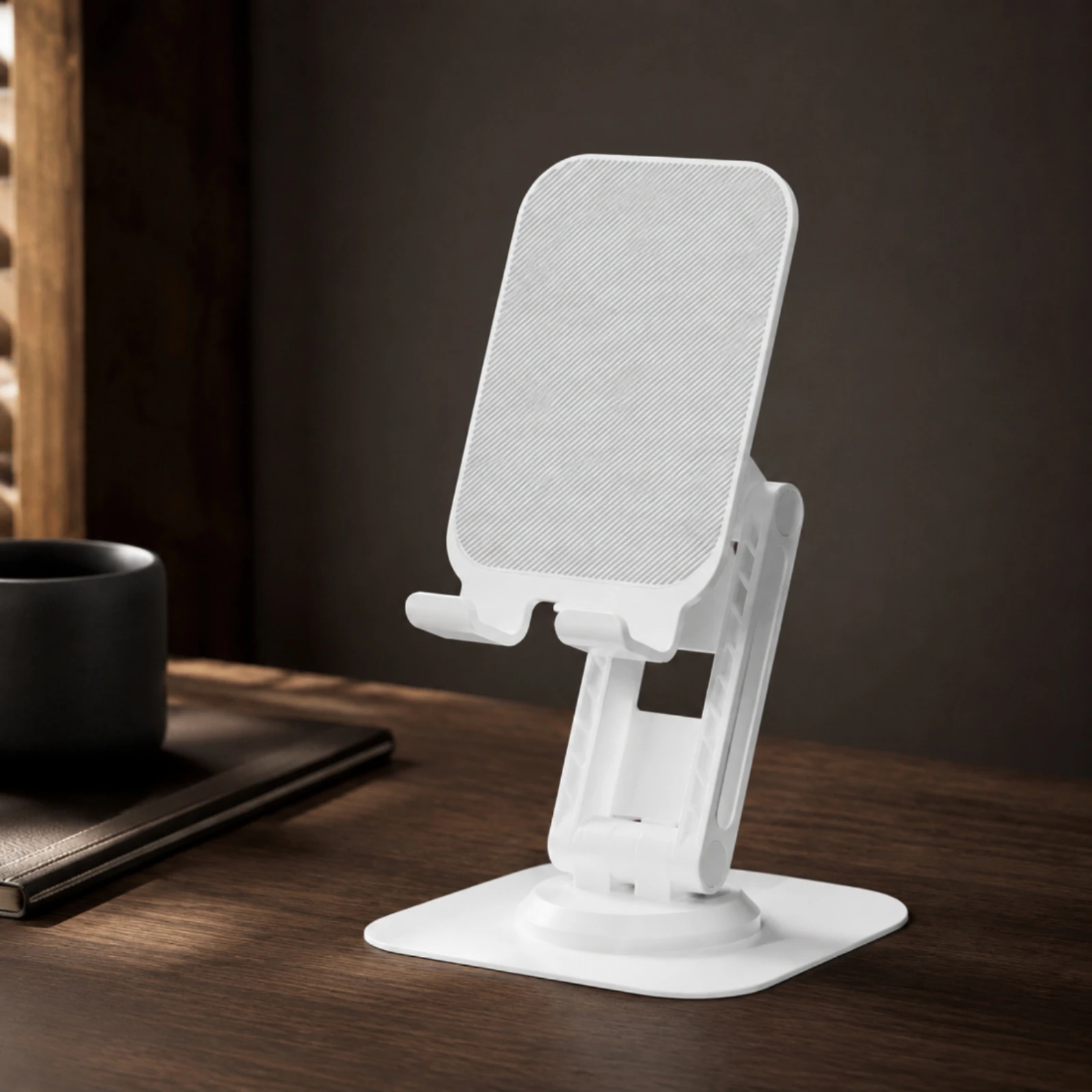 Foldable Desktop Phone Stand Space-Saving Alloy Metal Phone Stand with Rotating Base Compact Hands-Hands-Free for Desk, Office