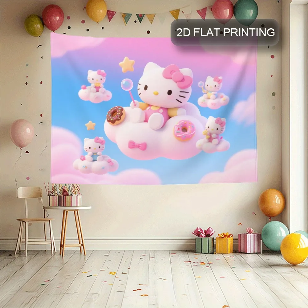 

Hello Kitty, облака с пончиками и мини-принтами котенка, гобелены, флаги, милые постеры в стиле поп-арт, украшения для комнаты, милые постеры,