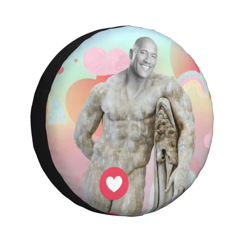 Custom Funny Johnson Meme Spare Tire Cover for Grand Cherokee Jeep RV SUV Trailer The Rock Dwayne Car Wheel Protector Covers