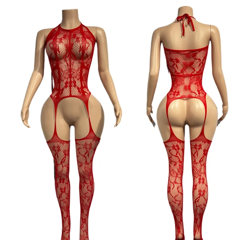Sexy Woman Lingerie Fishnet Mesh Stockings Bodystocking for Sex Erotic Bodysuit Open Crotch Tights High Waist Pantyhose