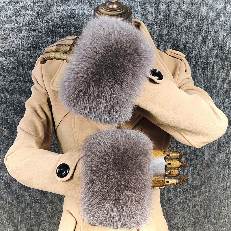 Fuchspelz-Manschetten für Frauen, flauschiges Fell-Armband, Armwärme, Zubehör, Armwärmer, Wintermantel, Daunenmantel, Handschuhe, dicke Armmanschette