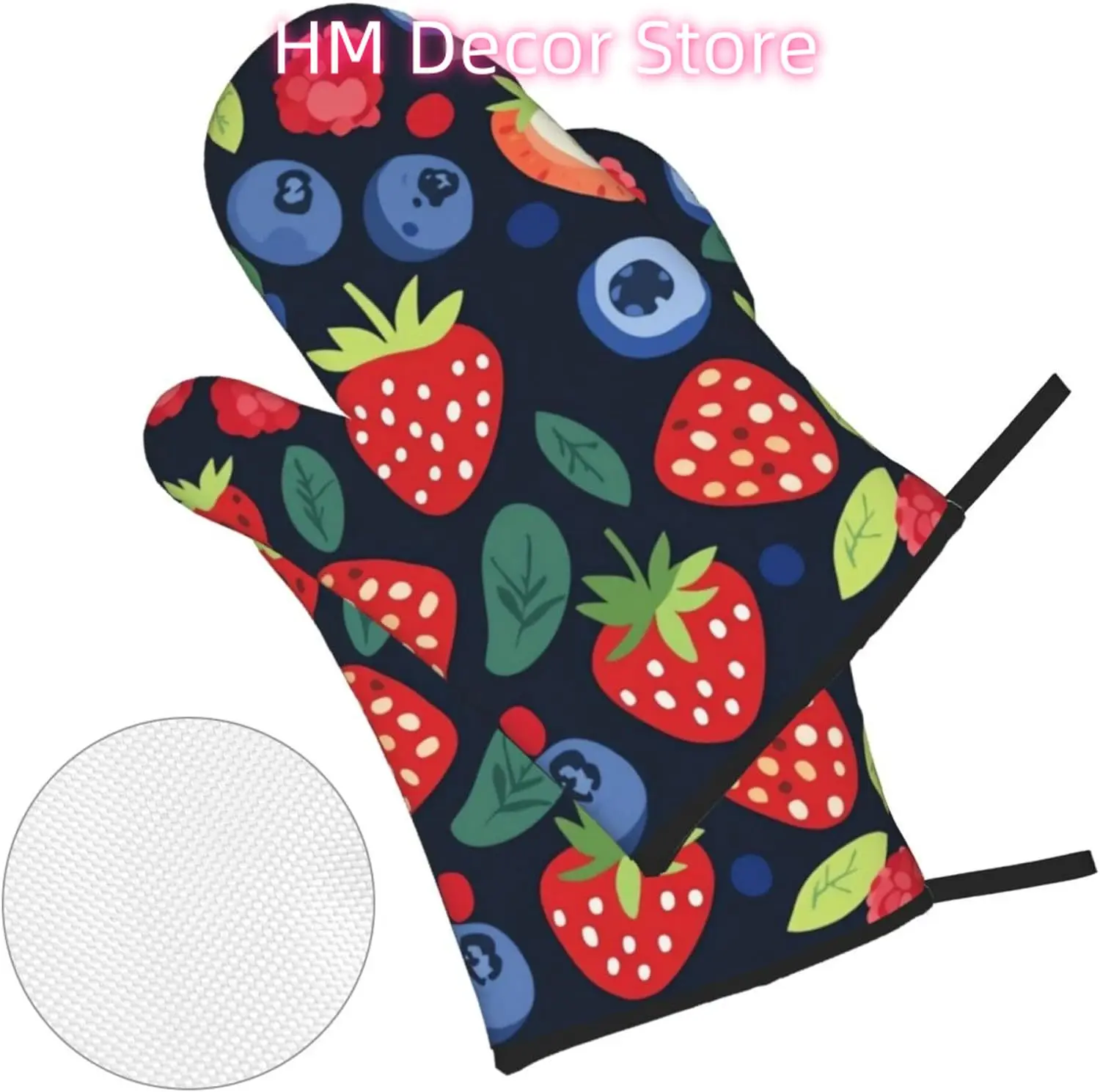 Navy Blueberries Oven Mitts and Pot Holders Sets of 4, Spring Country Heat Resistant Oven Mitts,Non-Slip Cooking Gloves for Kitc