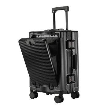 Vooropening Bagage USB Bekerhouder Aluminium Frame Koffer Laptoptas Koffer Trip Cabine 20/24 Inch Wachtwoord Trolley Case