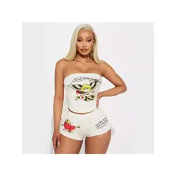 Letter Printed Women 2 Piece Set Off Shoulder Crop Top Skinny Shorts Matching Set 2024 Summer Streetwear Sexy Club Party Outfits