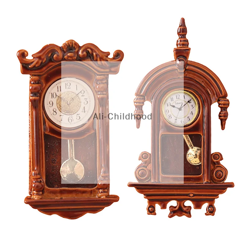 1PC 1:12 인형 집 미니어처 벽시계 유럽 빈티지 시계 가구 모델 장식 장난감 인형 집 액세서리