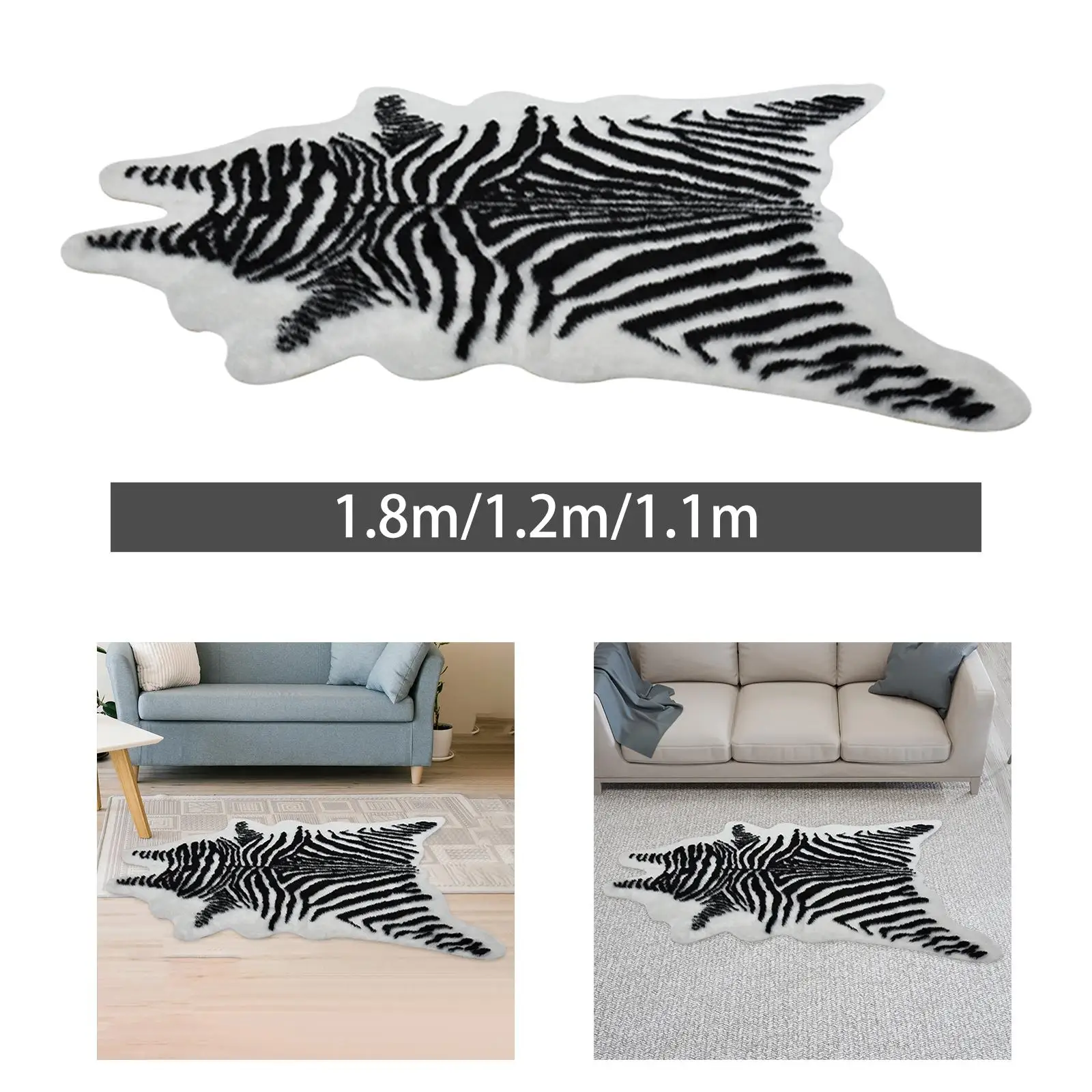 Faux Zebra Print Rug Artificial Anti Slip Carpet for Entryway Kitchen Indoor