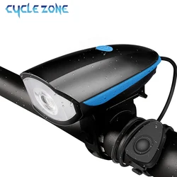 Bicycle Light With Horn 120 DB Waterproof 3 Modes Bicycle Front Light Horn Outdoor USB Rechargeable MTB Cycling Bike Bell