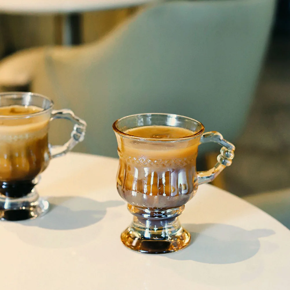 

4Pcs Embossed Glass Goblets Coffee Handle Cups for Home Party Red Wine Dessert Milk Tea Glasses Glass Coffee Mugs