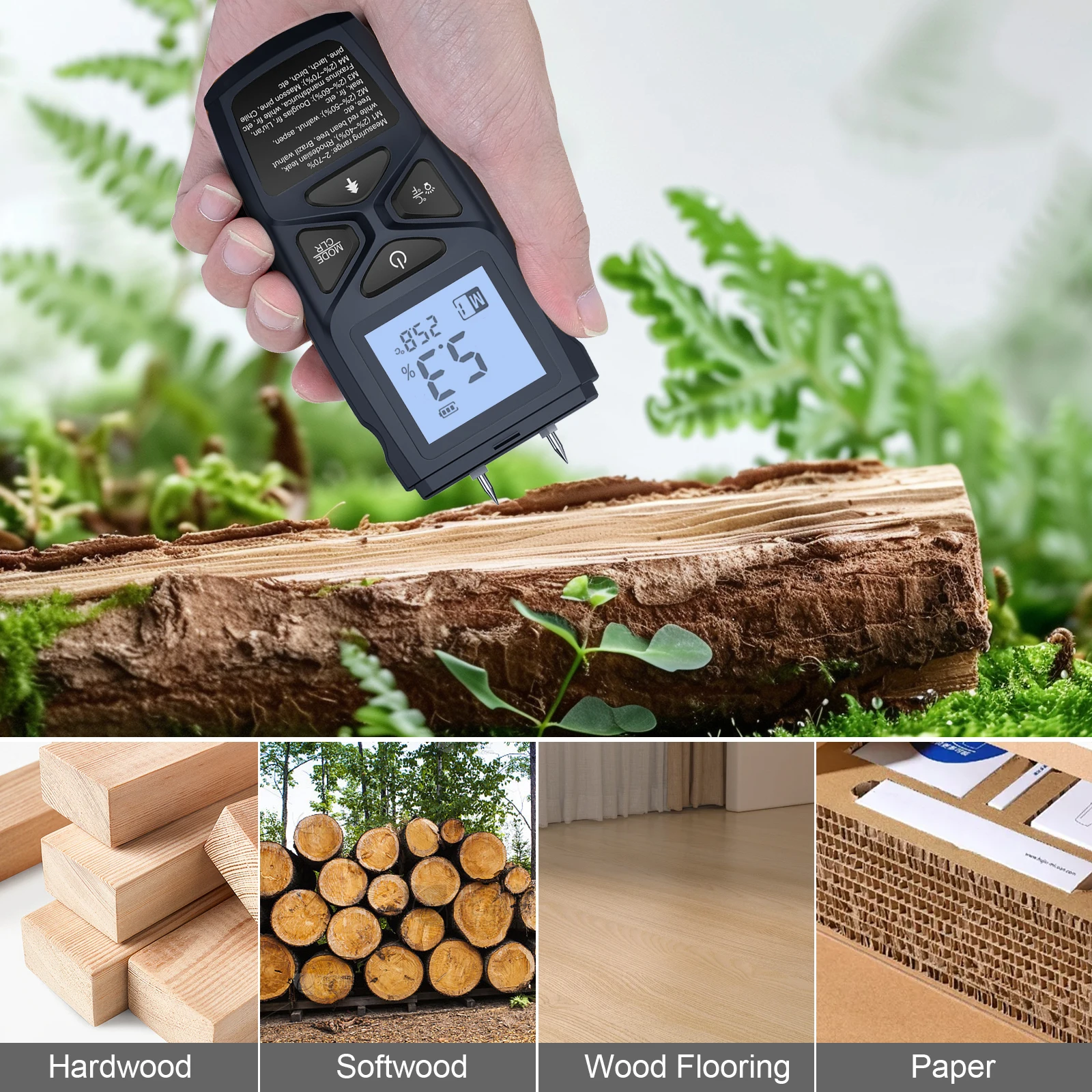 Cyfrowy miernik wilgotności ziarna LCD Tester wilgotności Termohigrometr Narzędzie do testowania wilgoci na podłogę drewnianą Termometr do modlitwy papierowej