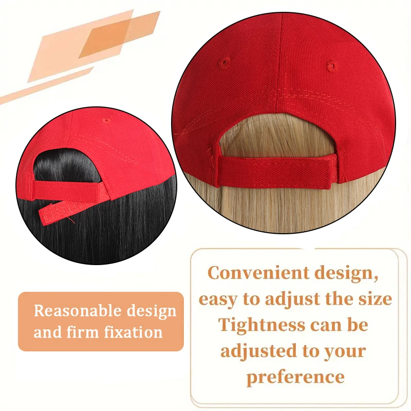 Red duckbill cap long straight synthetic wig fashionable and comfortabl multifunctional and adjustable suitable for all women