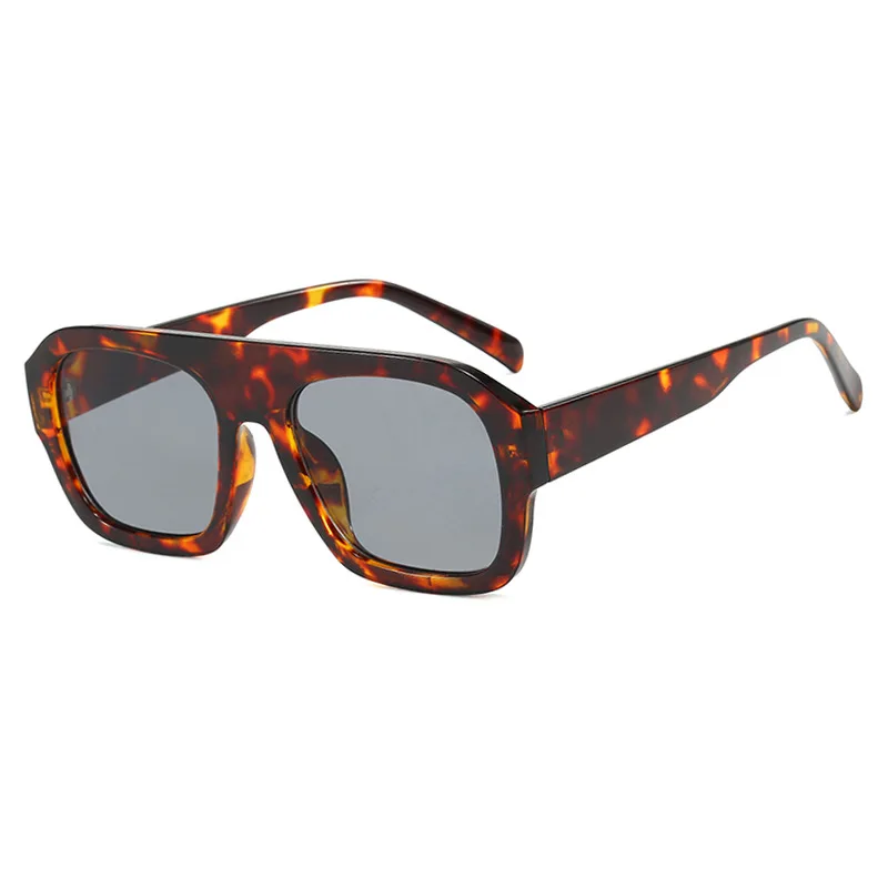 Luxury Square Sunglasses For Women New Vintage Thick Frame Leopard Orange Sun Glasses Female  Fashion Polygon Flat Top Eyewear