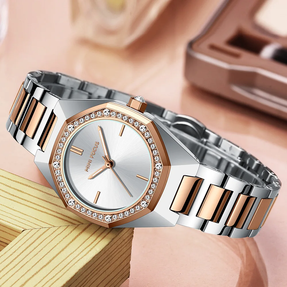 MINI FOCUS 0433L Women’s Quartz Watch Fashion Simple Elegant Business Diamond Analog Display Wrist Watches for Ladies Gift