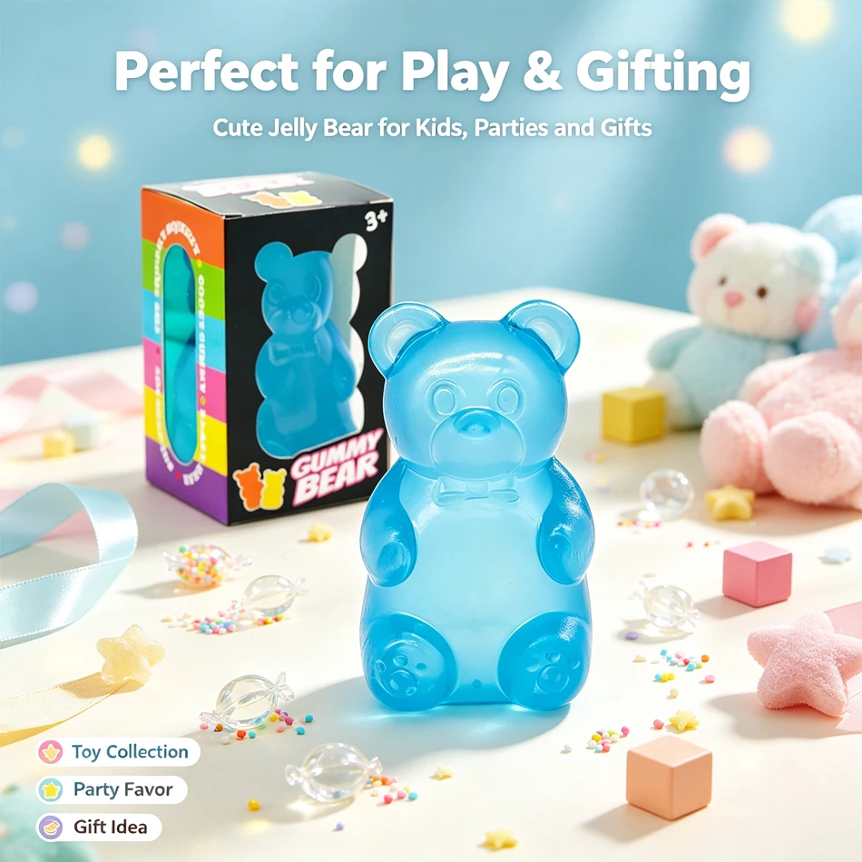 Transparent Gummy Bear Squishy Toy, Cute Jelly Bear Squeeze Stress Relief Fidget Toy, Kawaii Sensory Toy Party Favor Gift