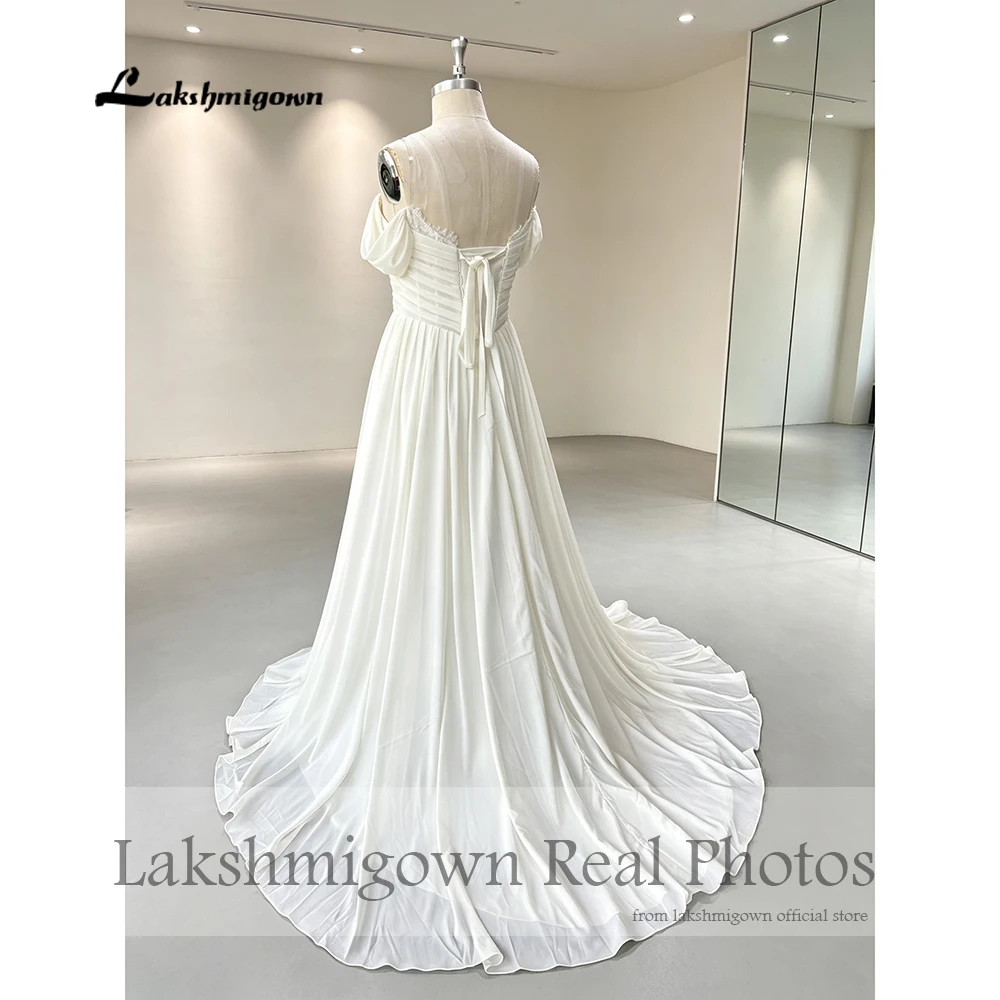 Lakshmigown Chiffon Boho Strand-Hochzeitskleider 2027 Echte Fotos Trägerlose Garten-Brautkleider mit Schnürung am Rücken Maßanfertigung – Detail 7