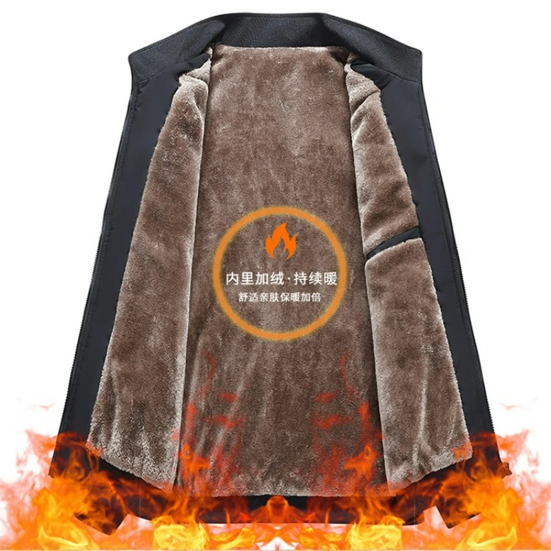 Men Padded Jacket Fleece Lined Outdoor Office Thick Warm Padding Coats Fashion Stand Collar Soft Comfort Winter Cotton Coat