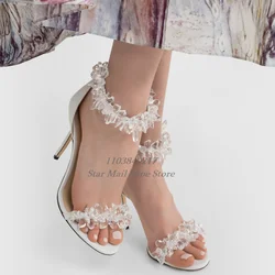 Open Round Toe Clear Crystal One Strap Sandals Crystal-Cluster polsino alla caviglia e cinturino abbellimento chiusura con Zip posteriore tacchi a spillo