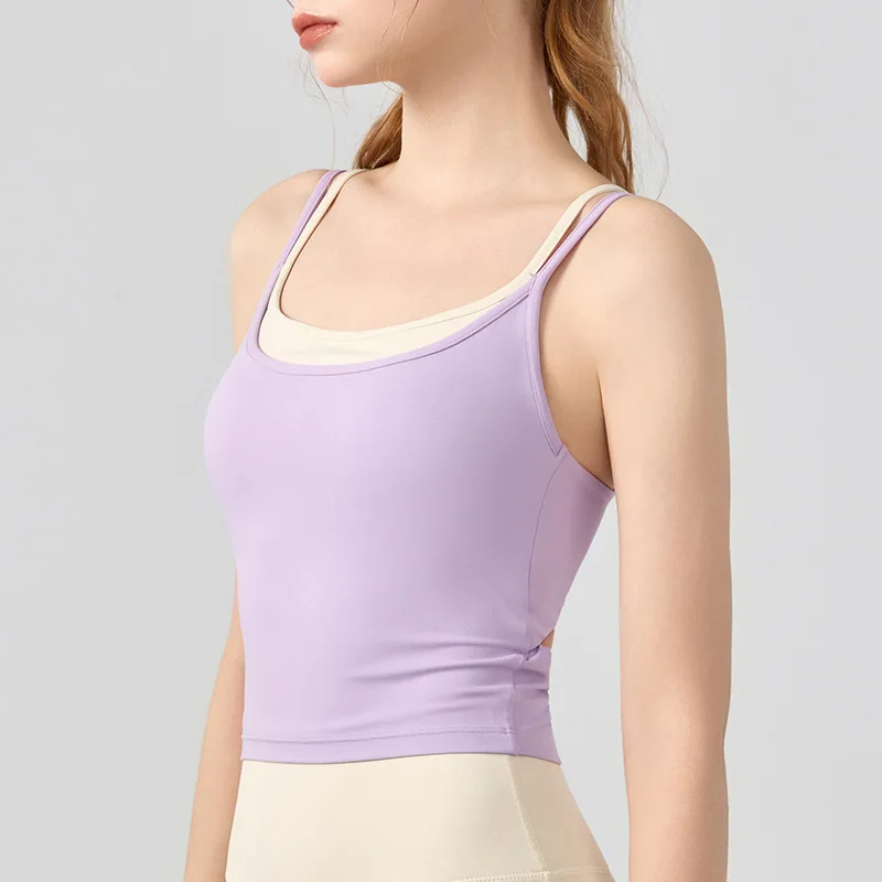 Yoga vest chest cushion women shock resistant contrasting bra outdoor wear Pilates training top fitness bra yoga suit camisoles