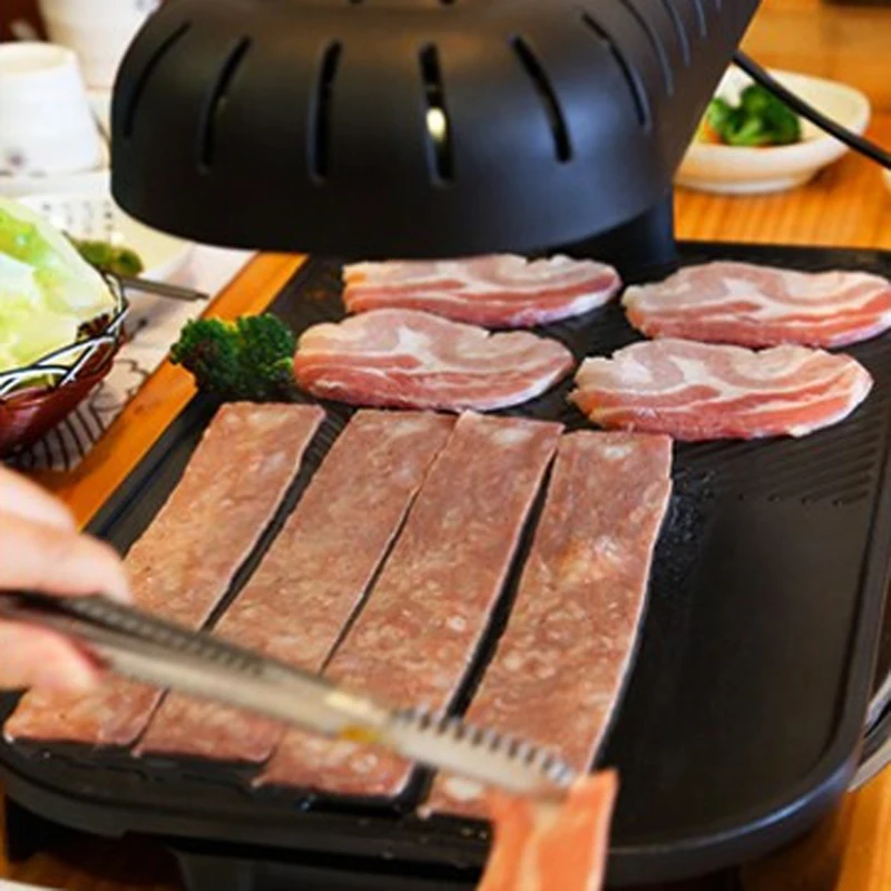 Horno eléctrico multifuncional infrarrojo para el hogar, parrilla interior sin humo, bandeja antiadherente para hornear, barbacoa, XY-00166 de 1390W