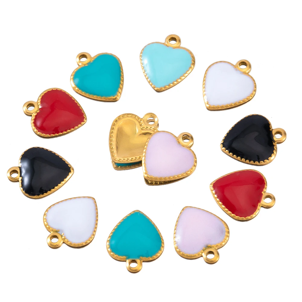 

10pcs Stainless Steel Enamel Small Love Heart Charm Necklace Pendant for DIY Women Jewelry Findings Earring Supplies Wholesale