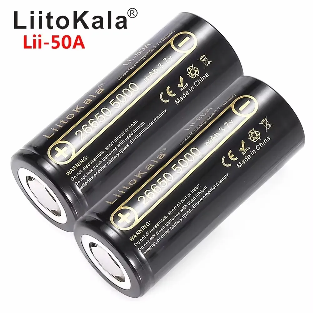 100% New Original LiitoKala lii-50A 26650 5000mah lithium battery 3.7V 5000mAh 26650-50A rechargeable battery suitable for flash