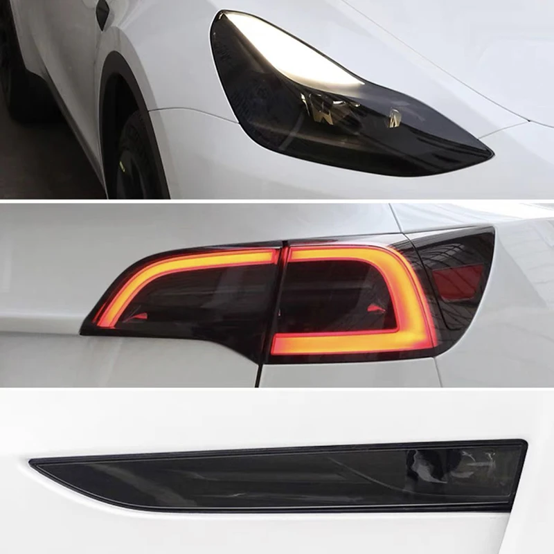 For Tesla Model 3 Y Blackened Tint Film Full Set Headlight Taillight Foglight Charging Port Car Styling TPU Color Changing Film