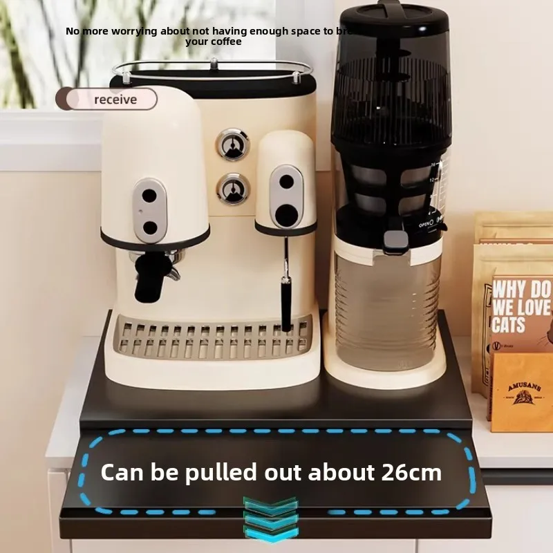 Pull Out Tray Coffee Machine Stand Countertop Organizer, Sliding Shelf for Microwave Oven, Cup Holder Rack with Bottom Divider