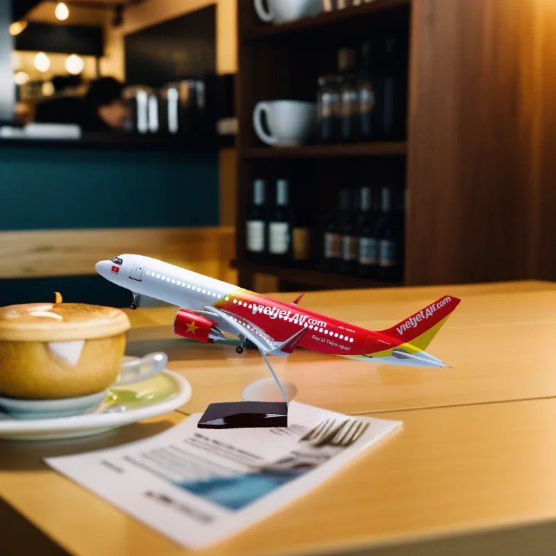 Распродажа 1:80 47 см из смолы с колесами и светодиодной подсветкой Самолеты Airbus A320neo Vietjet Air Toy Модель самолета 320 Вьетнам