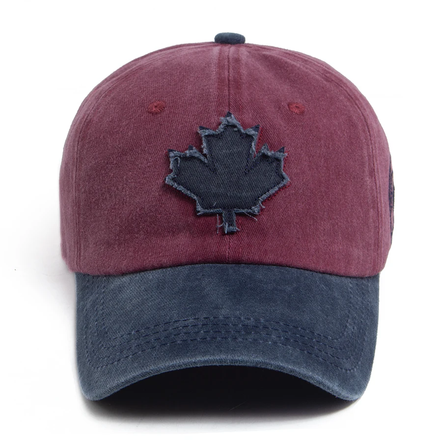 Men Women's Vintage Baseball Cap With Fashion Maple Leaves Patch Hat Soft Top Casual Sun Visor Color Blocked Brim Retro Outdoor