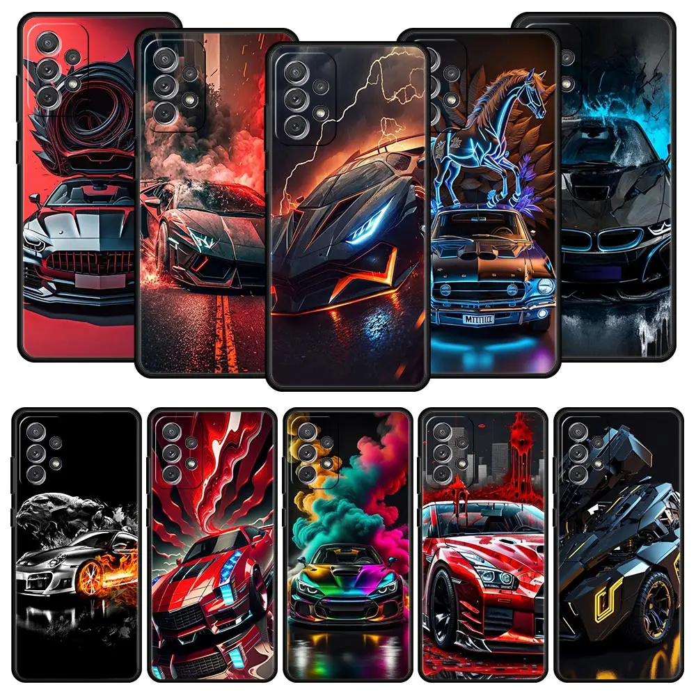 Phone Case for Samsung Galaxy A13 A15 A17 A07 A21S A22 A23 A25 A31 A73 A32 A52 A52S A41 5G Soft TPU Shell Cool Sports Car Capas