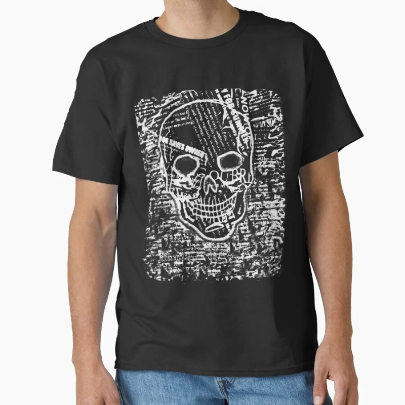 

Skull newspaper pattern horror death gothic punk scary halloween gift T-shirt for men Large size Tops S-6xl