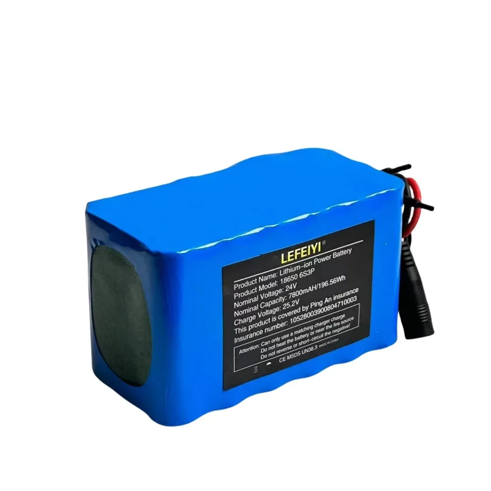 24V 7800mAh 18650 Lithium Battery Pack 6s3p 0-350W Motor for Electric Bike Scooter Lawn Mower Toy Battery BMS + Charger