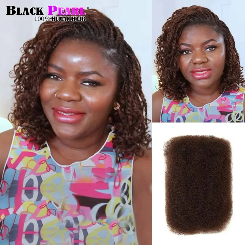 Black Pearl Brazilian Bulk Hair No Attachment Afro Kinky Curly Human Hair Bulk Virgin Remy Dreadlock QVR 30# Brown Braids Hair