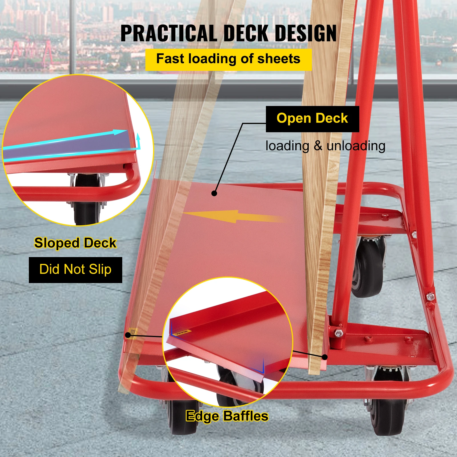 VEVOR-carrito de paneles de yeso de 45,3 "L × 21,7" W × 31,5 "H, carrito de láminas con capacidad de carga de 2200 LBS/1 tonelada, carrito resistente con cuatro ruedas de 5"