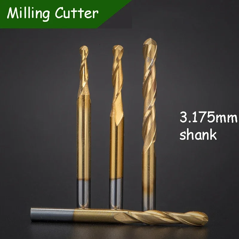 

Coated 3.175mm Double Edge Milling Cutter Woodworking Ball Head 3D Relief Engraving Machine Cutting Tool Spiral Cutter Bit