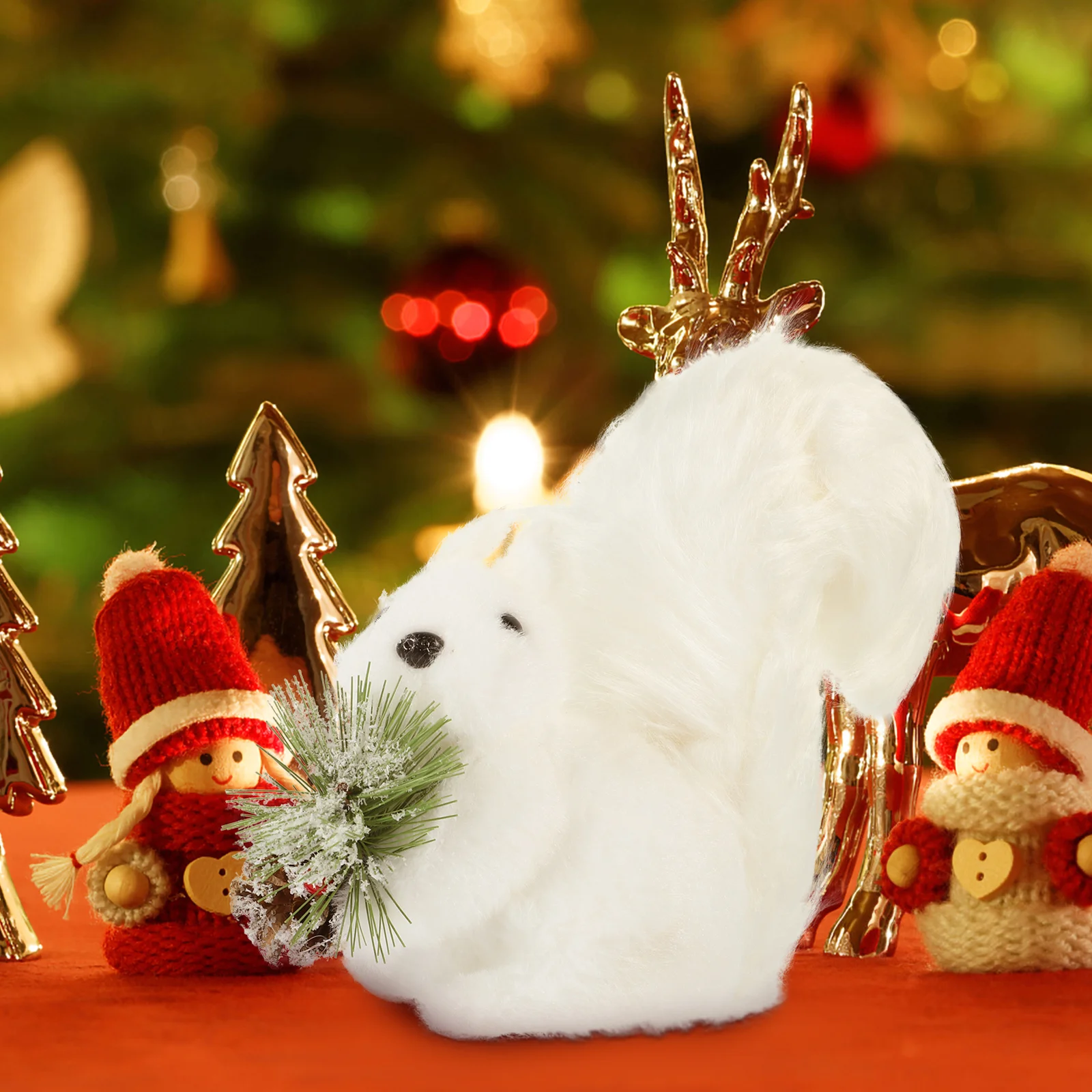 Easter Decorations Big Tail Squirrel Ornament Fall for Home Miniature Figurines Garden White Plush Statue Baby