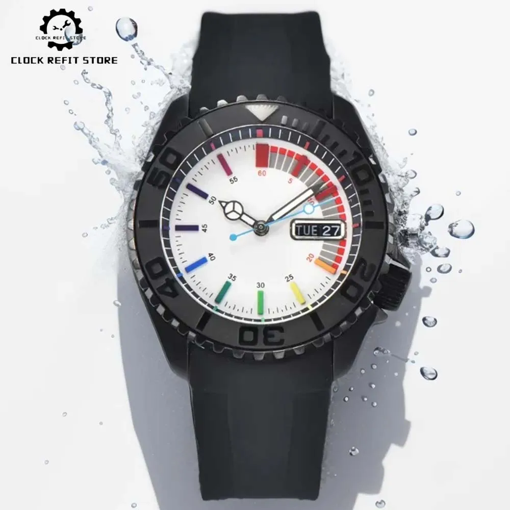 Men\'s PVD Black Watch NH36 Movement Rainbow Aseptic Dial Men\'s Fashion Business Waterproof Watches Gifts