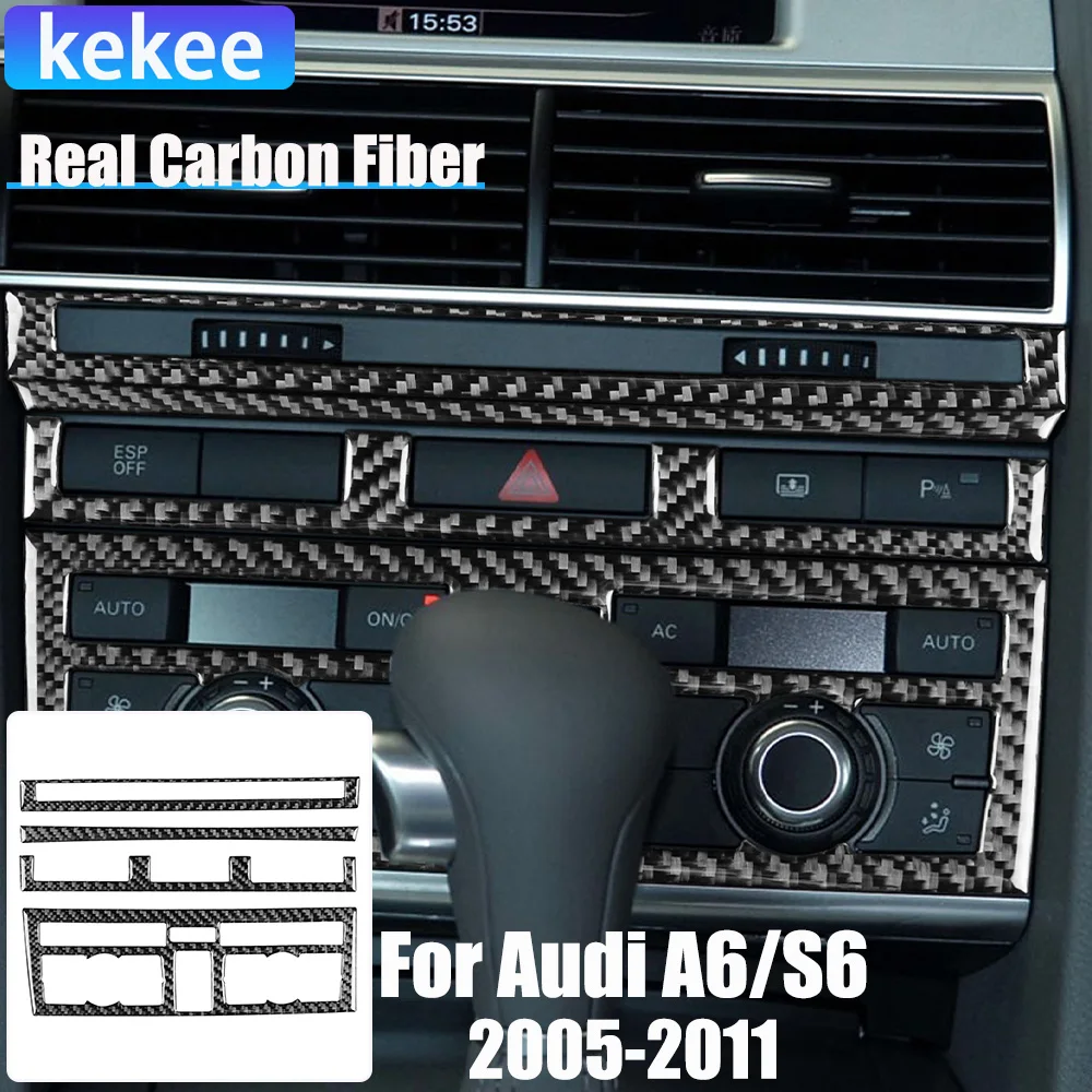 

Real Carbon Fiber Car Accessories Center Control Set Cover Soft Sticker For Audi A6/S6 C6 2005 2006 2007 2008 2009 2010 2011
