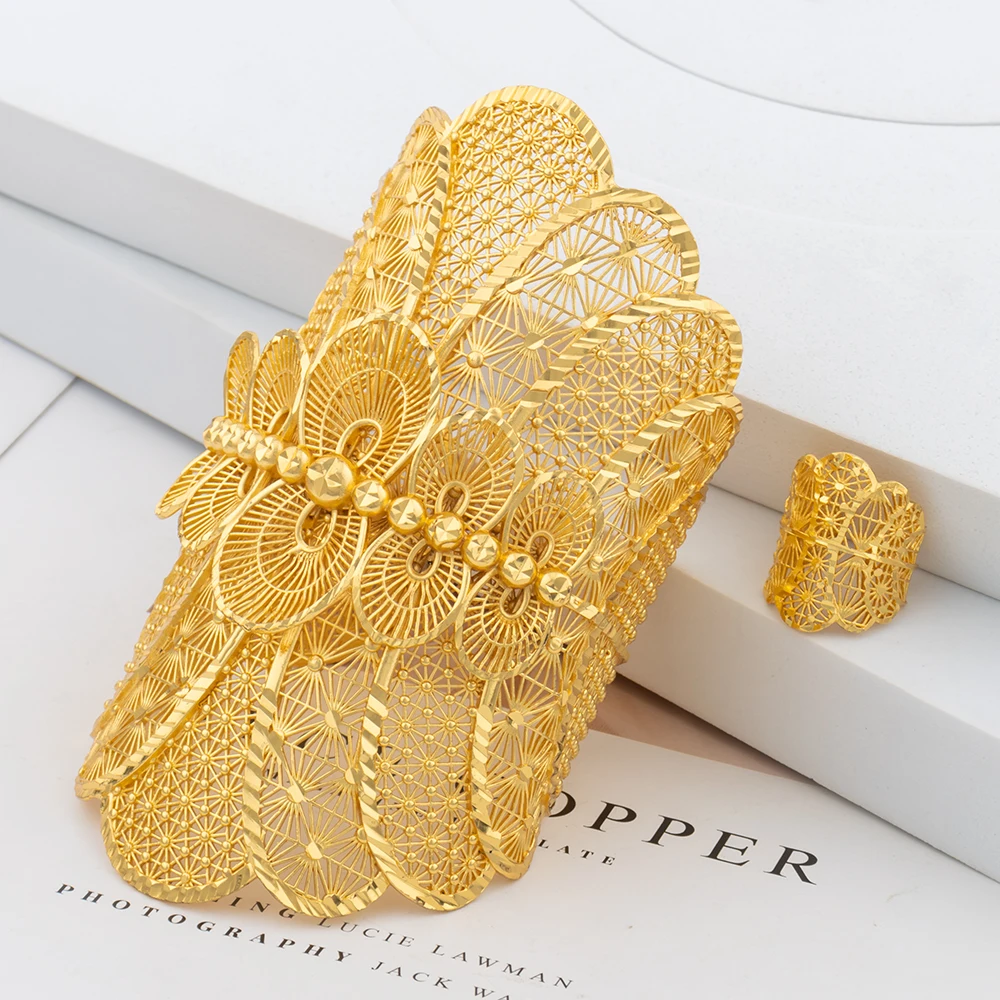 Dubai Cuff Bangle Color Bracelet Ring For Women Indian Luxury Bangles Bride Jewelry Wedding African Party Gift Accessories