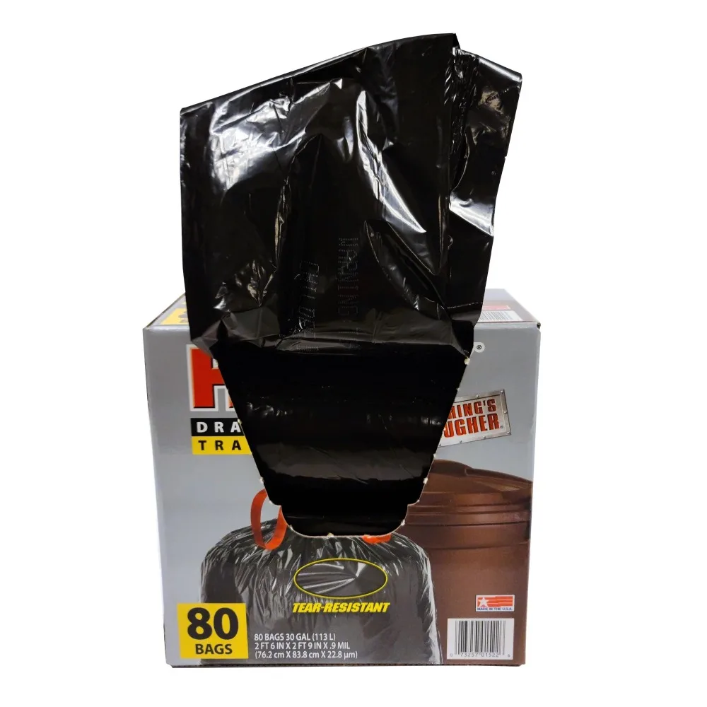 Large Trash Bags, 30 Gallon, 80 Black Bags (Unscented, Tear-Resistant, Drawstring, 20% PCR)