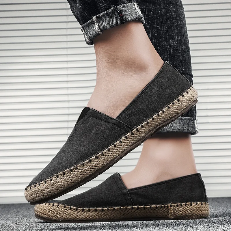 Men\'s Flat Canvas Shoes High quality Espadrilles Footwear Hemp Lazy Flats For Men Moccasins Male Loafers Driving Shoes