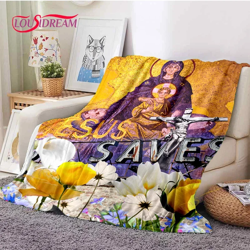 Jesus virgin mary soft throw blanket bedding flannel living room/bedroom warm blankets virgin mary blanket cross blankets home