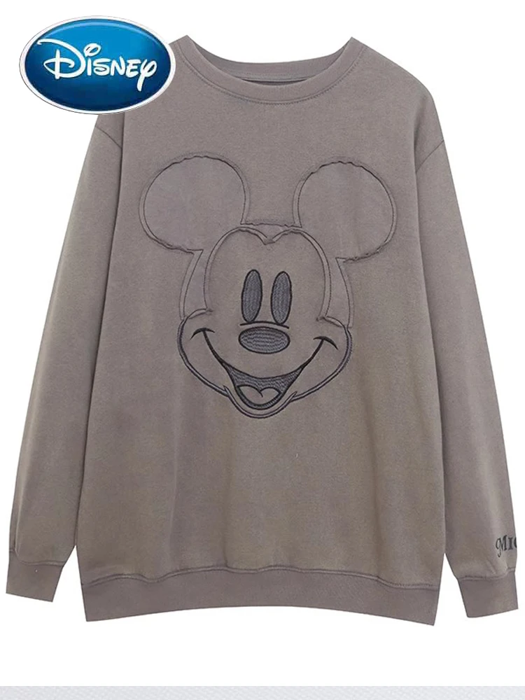 Disney Letter Mickey Mouse Cartoon Print Embroidery Sweatshirt Fashion Women O-Neck Pullover Long Sleeve Jumper Fleece Top Femme