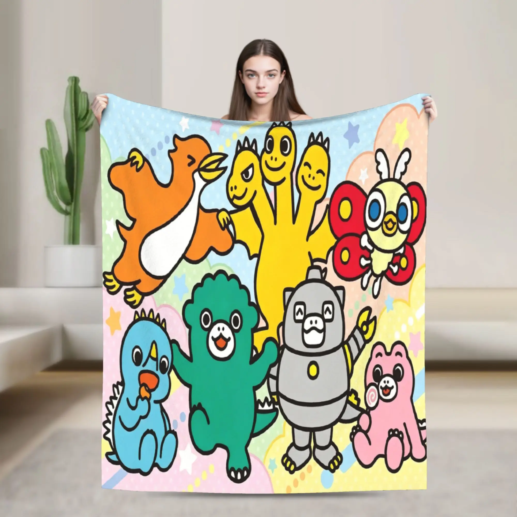 Chibi Monster Raids Again Blankets Kawaii Wool Novelty Soft Throw Blanket for Coverlet  Winter