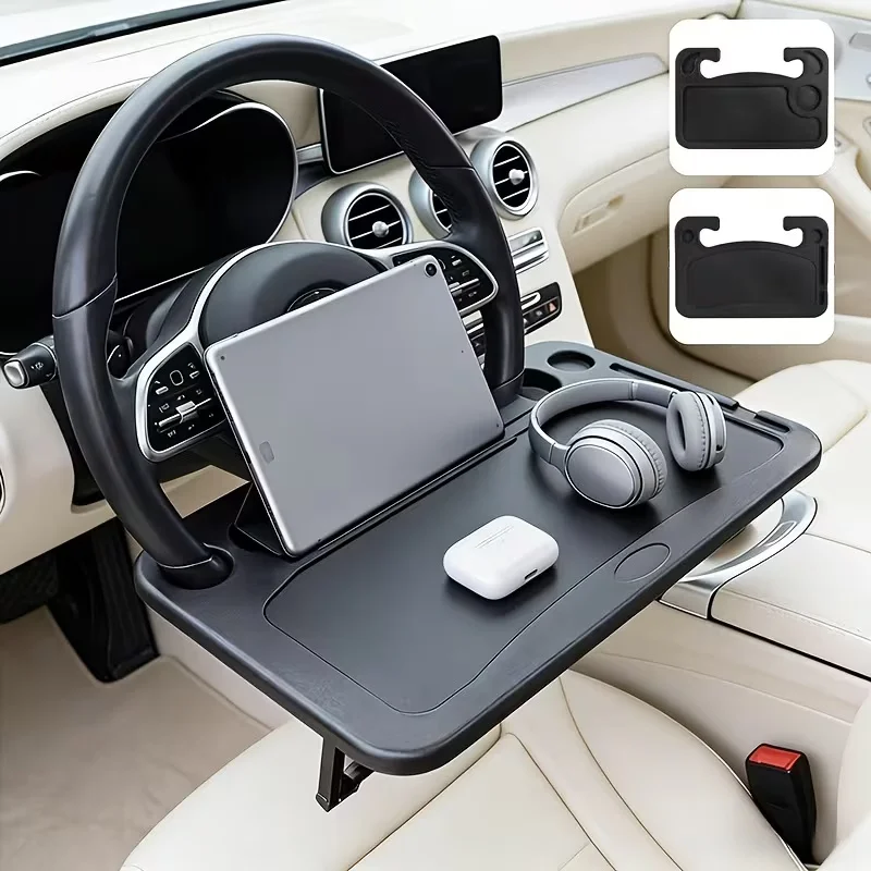 2-In-1 Car Steering Wheel Tray Table with a Storage Rack on The Surface for Sedans,Trucks,And Suvs for Dining,Writing