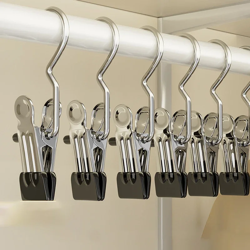 

10pcs Stainless Steel Clothespins Laundry Clothes Pegs With Hook Portable Hanging Clothes Clip Wardrobe Clothes Organizer Hanger