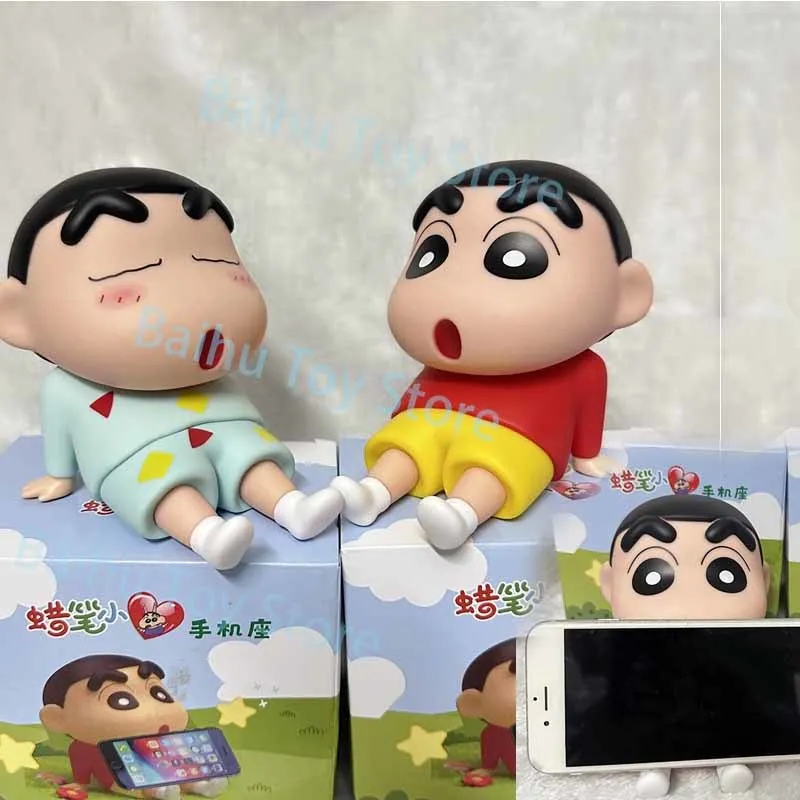 

NEW Crayon Shin-chan Figure Toy Cute Anime Lazy Cell Phone Holder Model Figurine PVC Home/desk/car Decor Doll Birthday Gifts