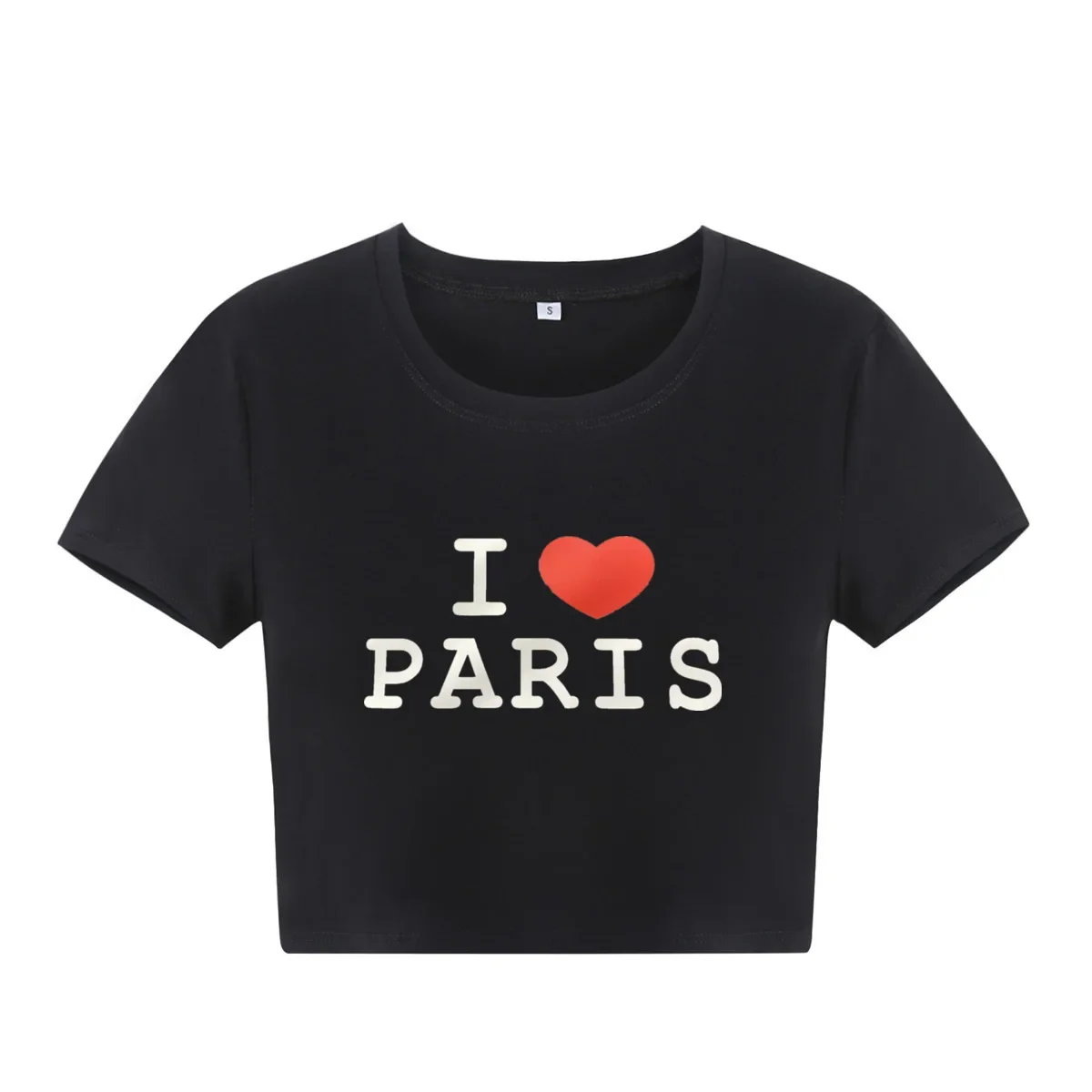 I Love Pairs Y2k Crop Top for Women Aesthetic Kawaii Clothes O Neck Baby Tee Hot Sexy Party T Shirts Streetwear Outfits Dropship