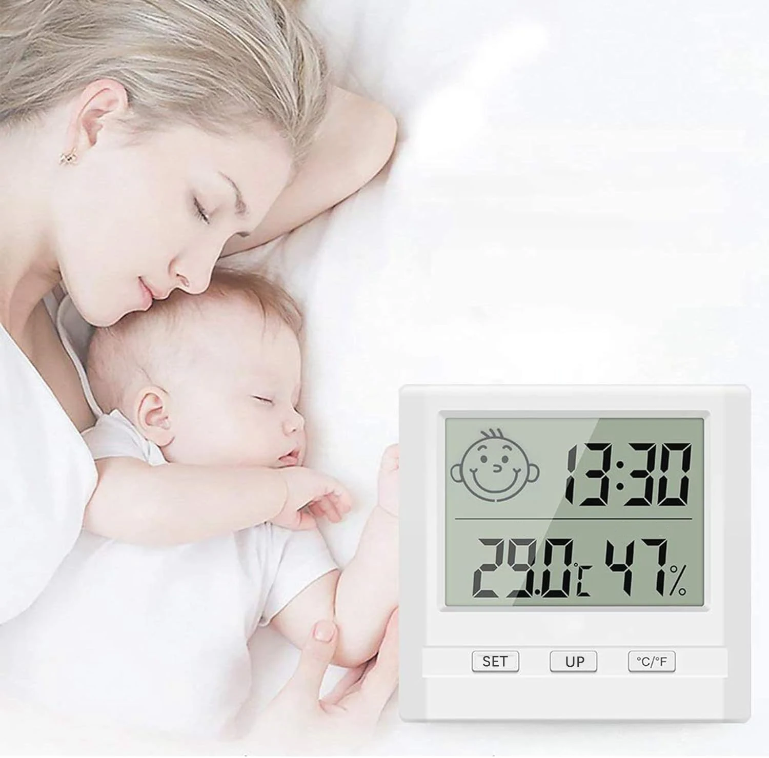 IDEABEL Digital Temperature Humidity Meter Multi-function Clock Thermometer Hydrometer Meter 0~50℃(32~122℉) 20~95%RH