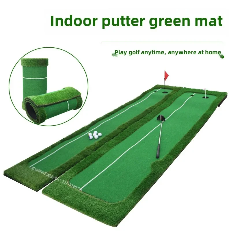 Golf Putter Practitioner Indoor Green Training Blanket Artificial Turf Simulation Grass Percussion Mat Double Hole Putting Line